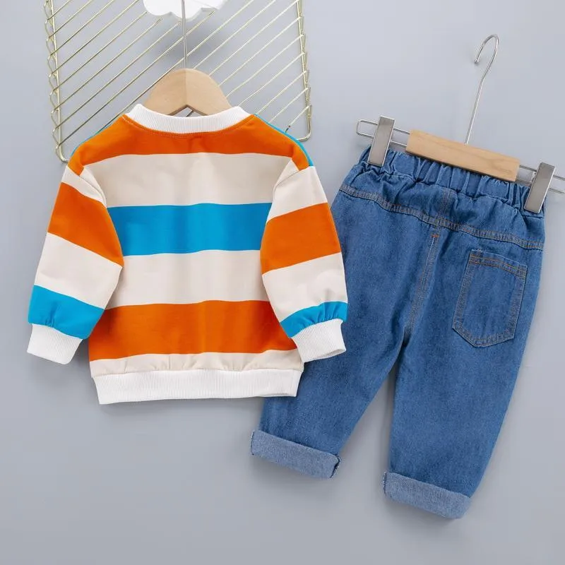 2-piece Colored Stripes Sweatshirt & Pants for Toddler Boy Wholesale Children's Clothing