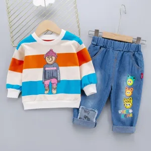 2-piece Colored Stripes Sweatshirt & Pants for Toddler Boy Wholesale Children's Clothing