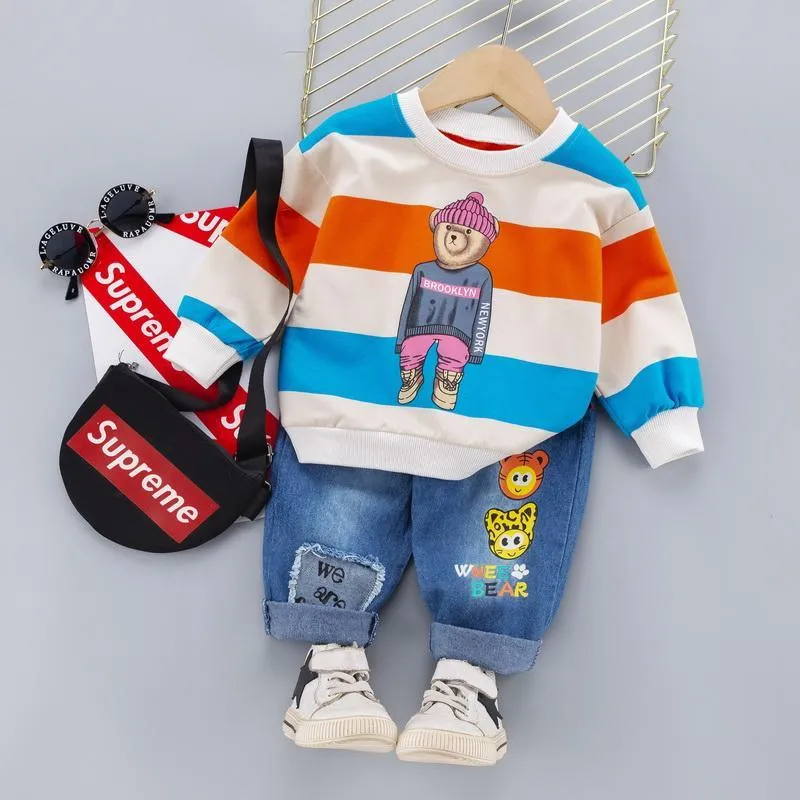 2-piece Colored Stripes Sweatshirt & Pants for Toddler Boy Wholesale Children's Clothing