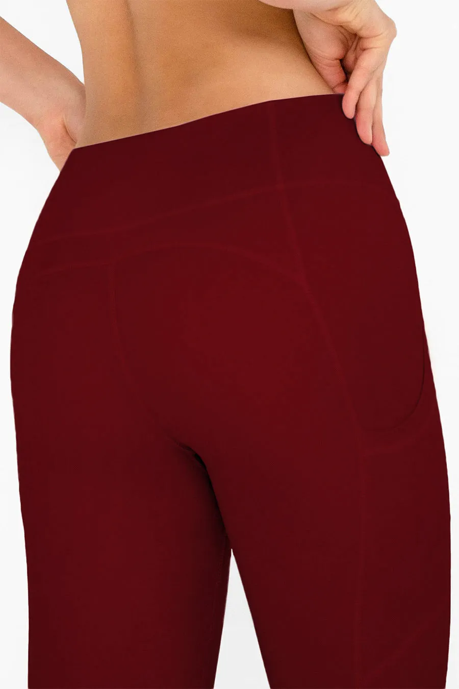 4 for $54 - Maroon Red Cassi Side Pockets Workout Leggings Yoga Pants - Women