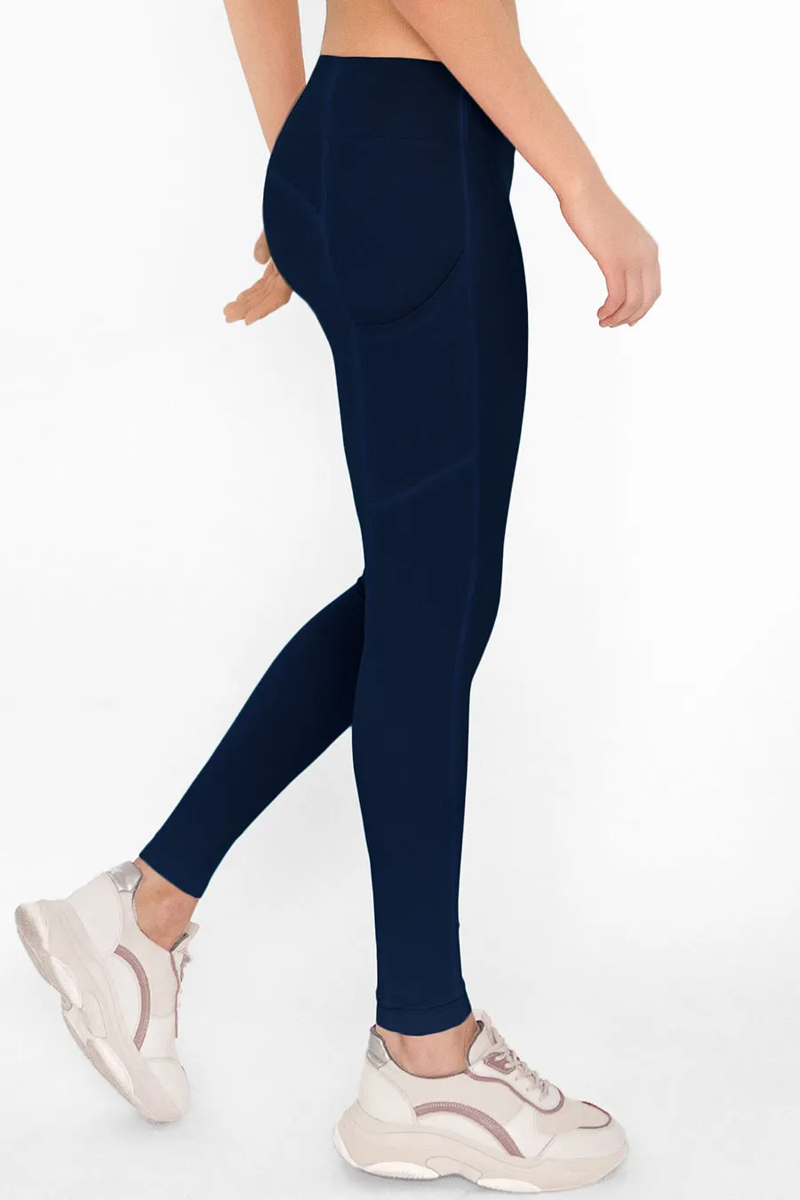 4 for $54 - Navy Blue Cassi Side Pockets Workout Leggings Yoga Pants - Women