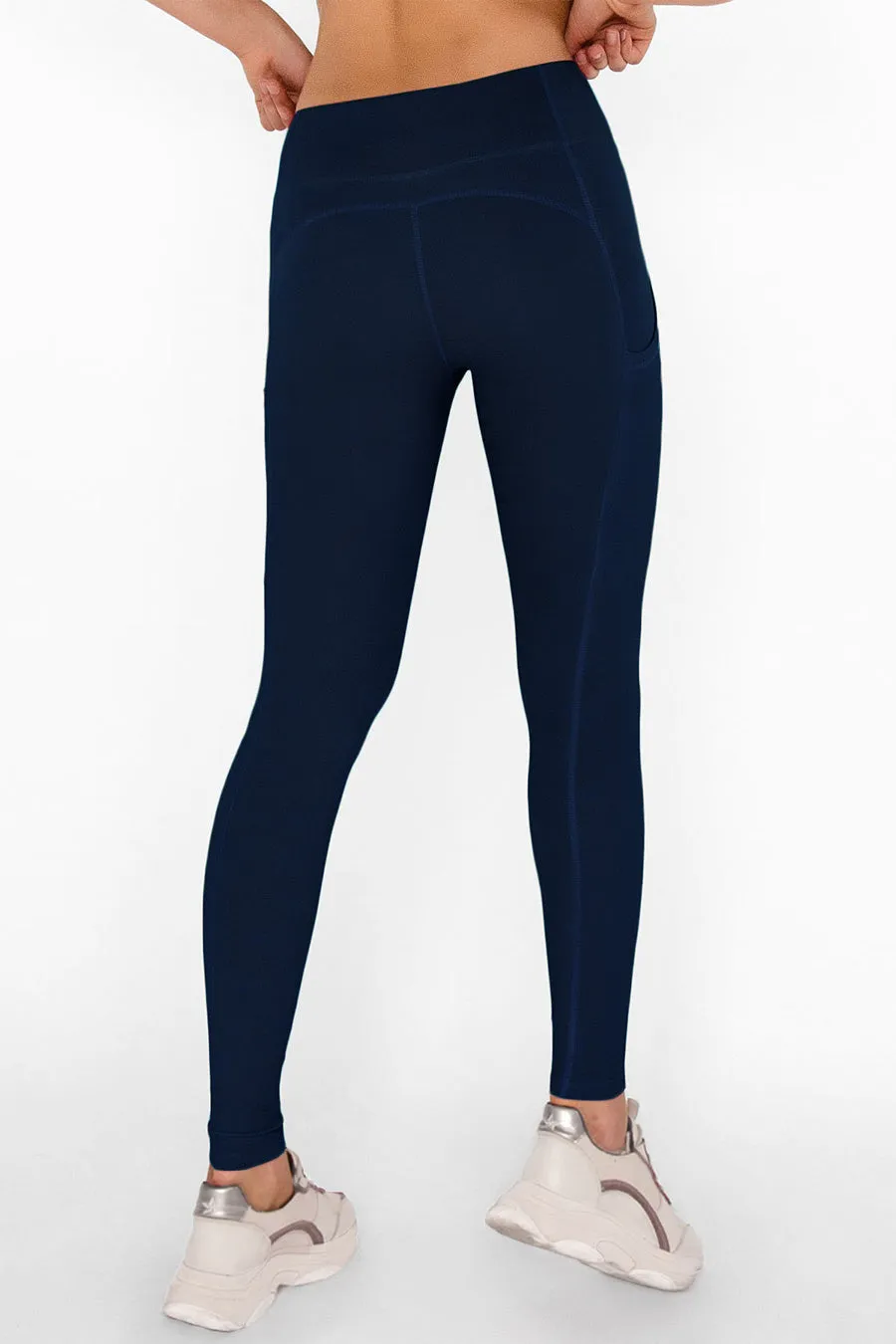 4 for $54 - Navy Blue Cassi Side Pockets Workout Leggings Yoga Pants - Women