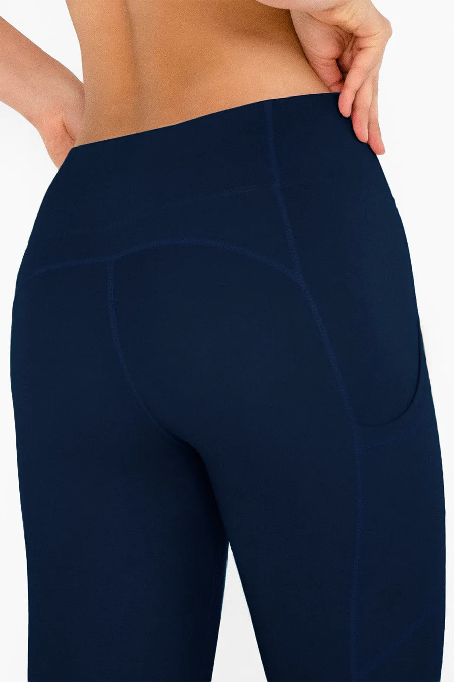 4 for $54 - Navy Blue Cassi Side Pockets Workout Leggings Yoga Pants - Women