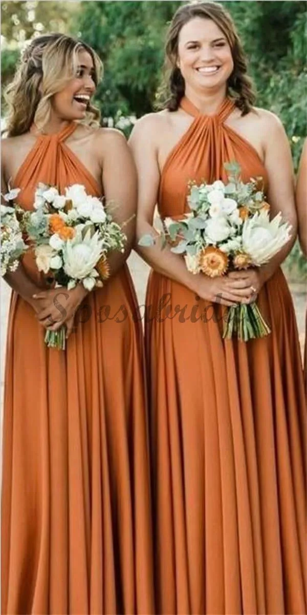 A-Line Halter Floor-Length Soft Cheap New Modest Fall  Affordable Bridesmaid Dresses ,WG350