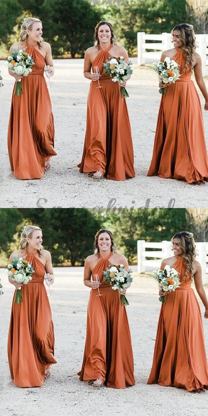 A-Line Halter Floor-Length Soft Cheap New Modest Fall  Affordable Bridesmaid Dresses ,WG350