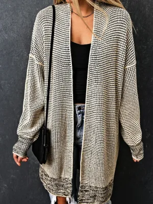 Apricot Checkered Knit Longline Open Front Cardigan