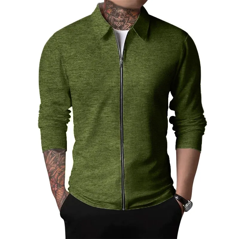 Autum Men's Solid Color Sweatshirt Oversized Lapel Jacket Warm Coat Sport Turn-down Collar Tops