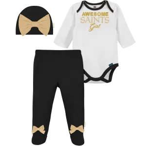 Awesome Saints Baby Girl Bodysuit, Footed Pant & Cap Set