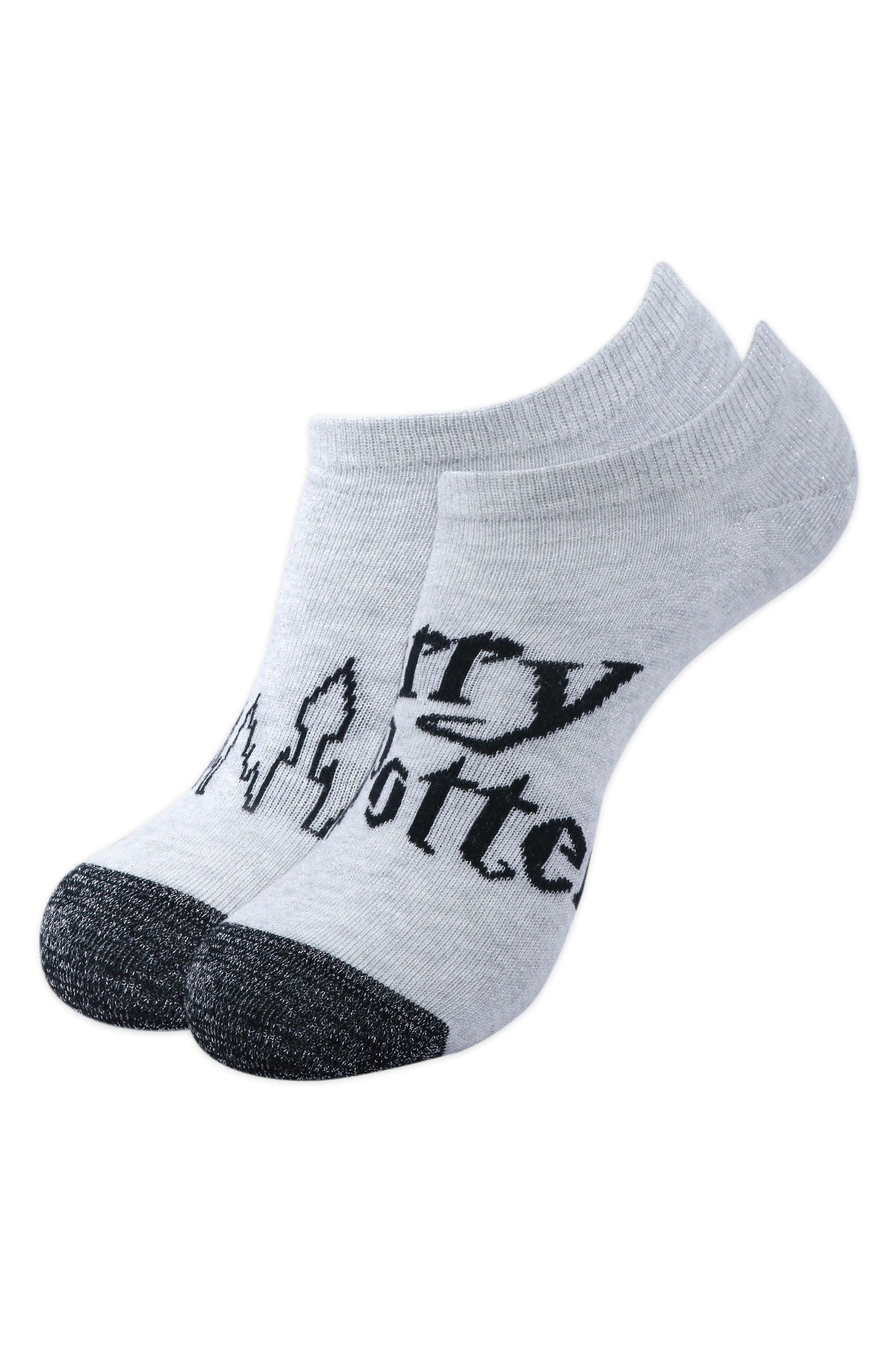 Balenzia x Harry Potter Harry Potter Logo & Hogwarts Castle Silver Lurex Socks for Women (Pack of 2 Pairs/1U)- Silver