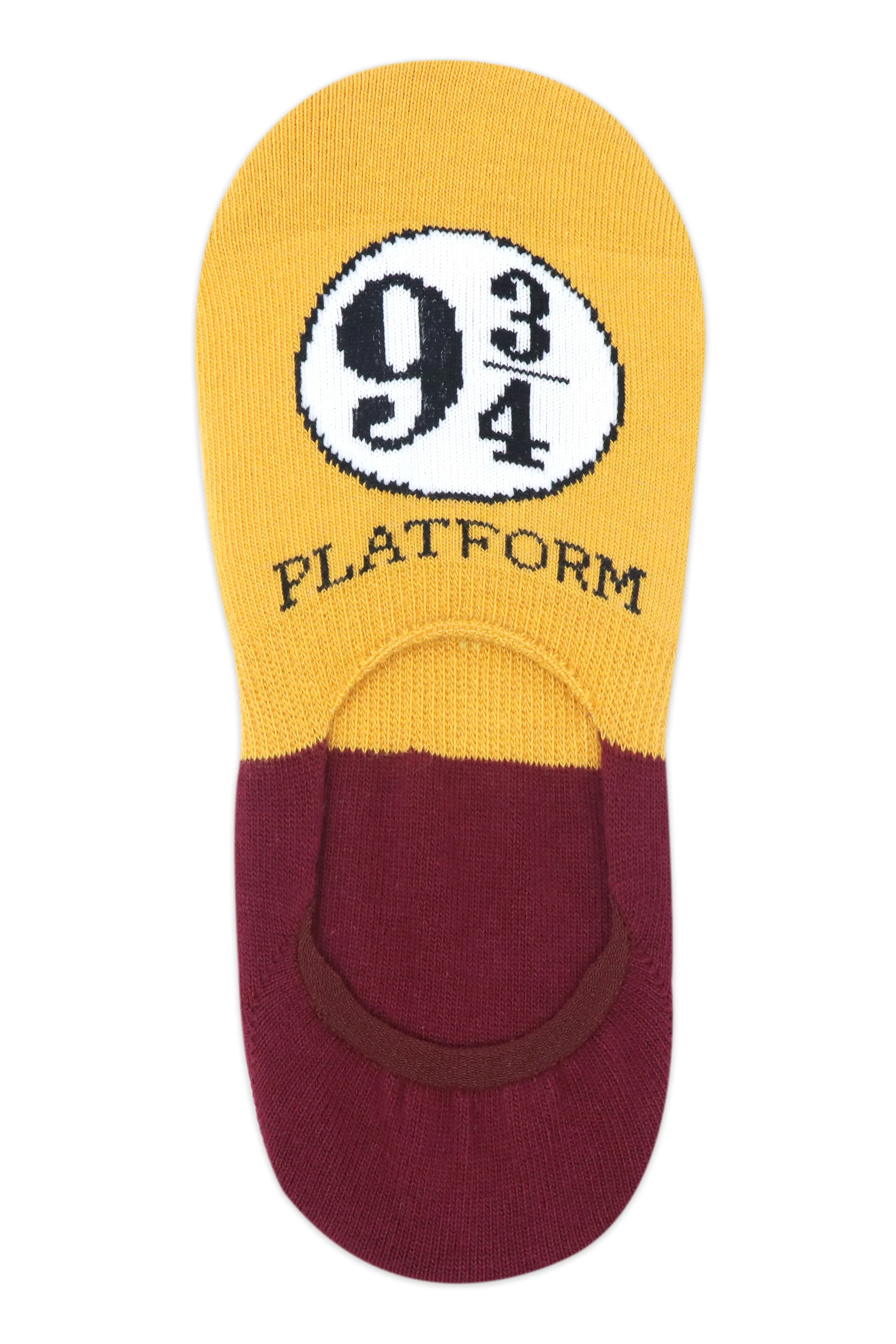 Balenzia x Harry Potter Potter 07, Lightning Bolt & Glasses, Platform 9 3/4 No Show Socks for Women(Pack of 3 Pairs/1U)- Yellow & Maroon