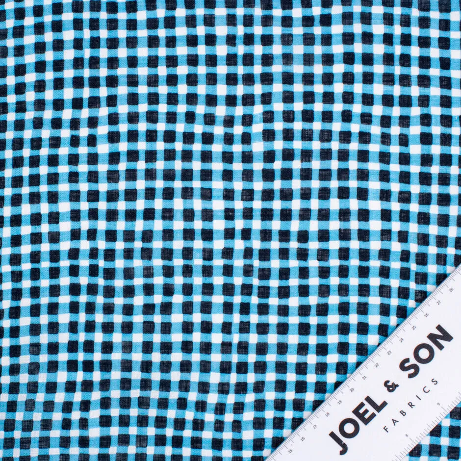 Black & Turquoise Checkered Pure Linen