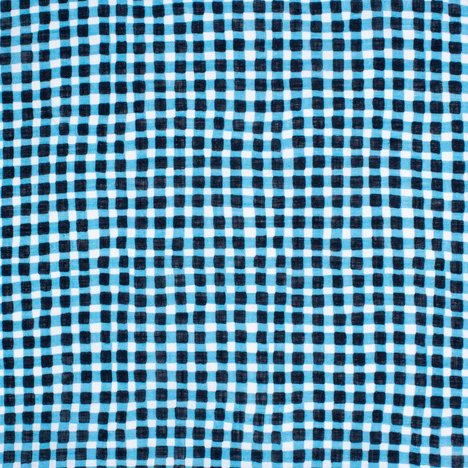 Black & Turquoise Checkered Pure Linen