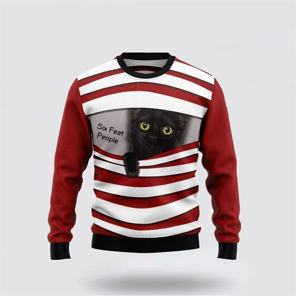 Black Cat Six Feet Ugly Christmas Sweater For Men And Women, Best Gift For Christmas, Christmas Fashion Winter