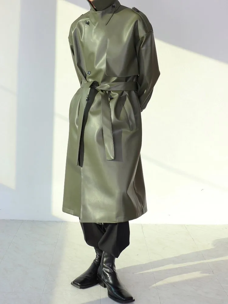 Black Sage Faux Leather Trench Coat