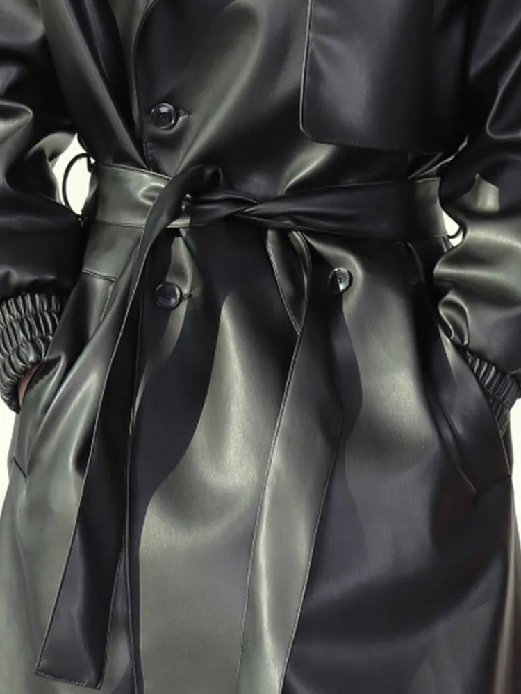 Black Sage Faux Leather Trench Coat