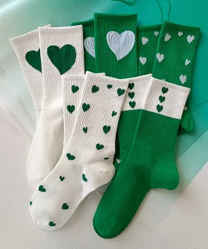 Boutique Stylish Green Jacquard Cotton Mid Calf Socks