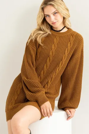 Cable-Knit Ribbed Mini Sweater Dress