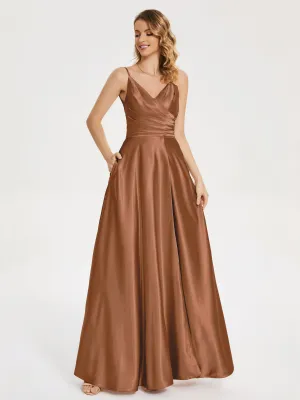 Cali Ruched Split Soft Satin Dresses