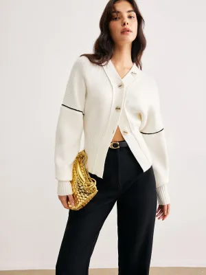 Chic Contrast Piping Button Cardigan