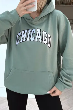 Chicago sage embroidered kangaroo pocket hoodie