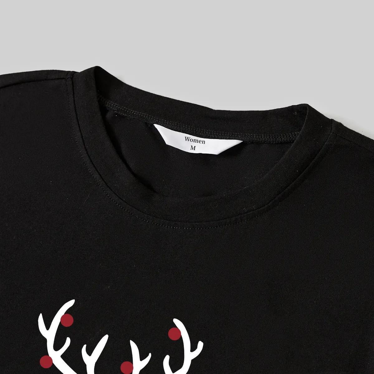 Christmas Antlers and Merry Christmas Print Black Long Sleeve Top with Blue & Black Plaid Family Matching Pajamas