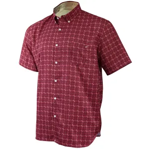 College Plaids Men's FSU Short Sleeve Button-Up Shirt with Embroidered Spear Logo - Garnet