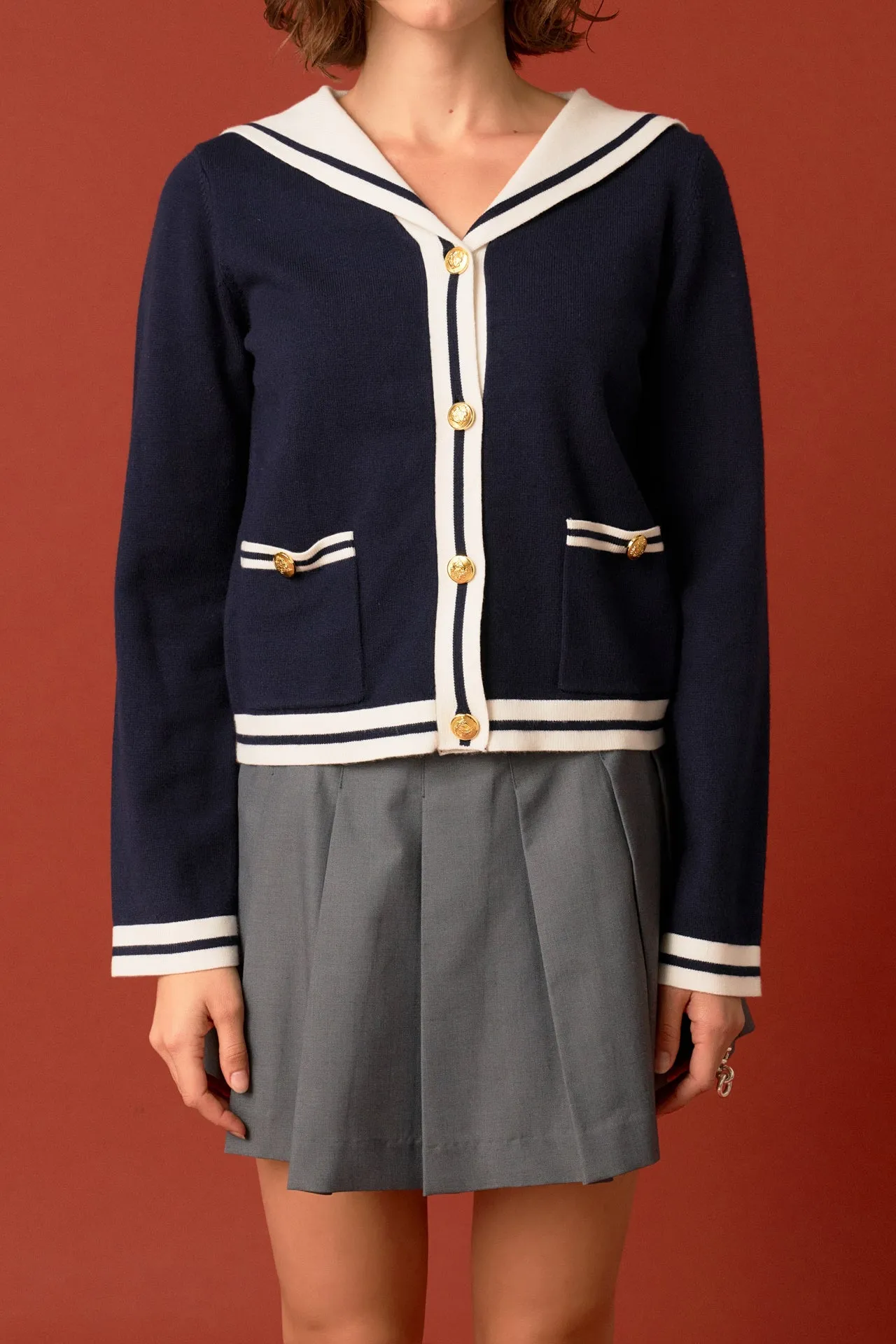 Contrast Sailor Collar Cardigan