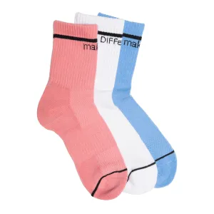 CREW SOCK TRIO - WHITE   PINK   SKY BLUE