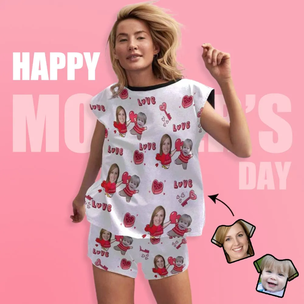 Custom Face Love MOM & BABY Women's Short Pajama Set Mother's Day & Birthday Gift