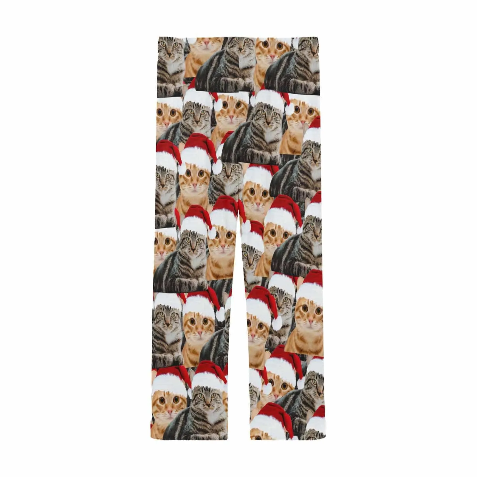 Custom Face Pet Cat Christmas Red Hat Sleepwear Personalized Women's&Men's Slumber Party Long Pajama Pants