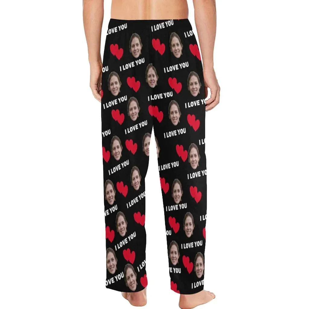 Custom Girlfriend Face Long Pajama Pants I Love You Personalized Men's Slumber Party Sleepwear