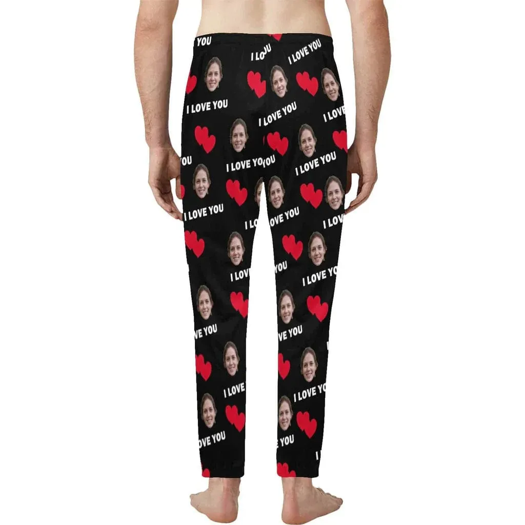 Custom Girlfriend Face Long Pajama Pants I Love You Personalized Men's Slumber Party Sleepwear