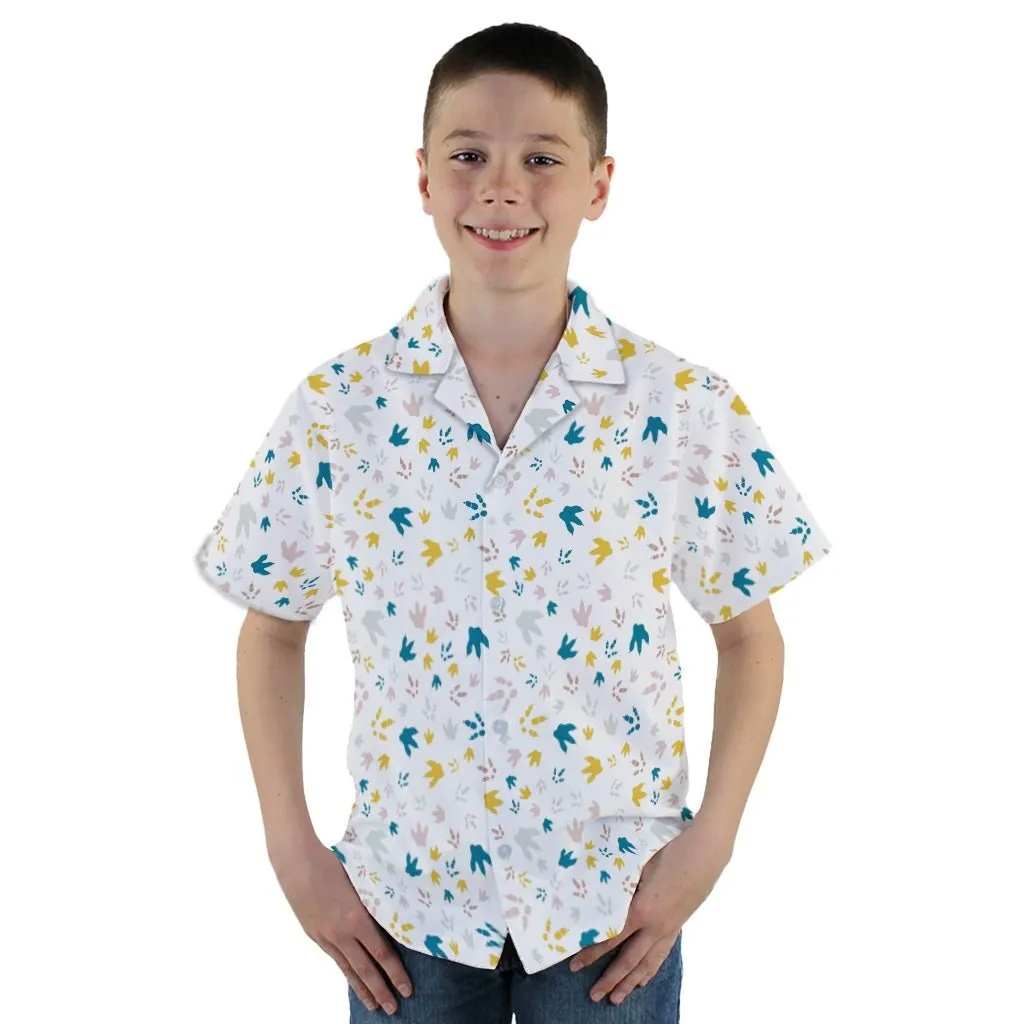 Dinosaur Footprint Tracks White Youth Hawaiian Shirt