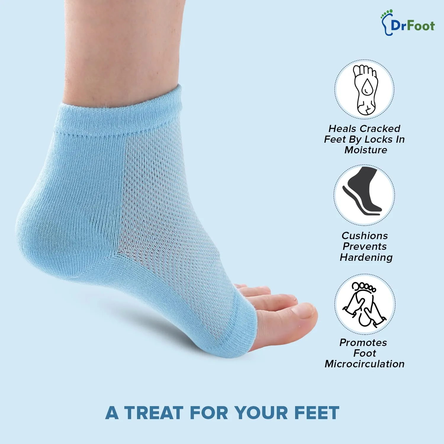 Dr Foot Silicone Gel Heel Socks |Silicone Gel Moisturizer Heel Sleeves To Smooth & Soften Rough Cracked Heels & Dry Feet Or Irritated Heels| For Men & Women | Free Size – 1 Pair (Pack of 2)