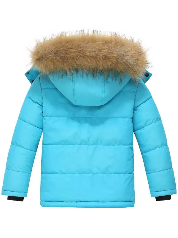 Girl's Padded Puffer Jacket Warm Winter Coat Water Resistant Hooded Parka