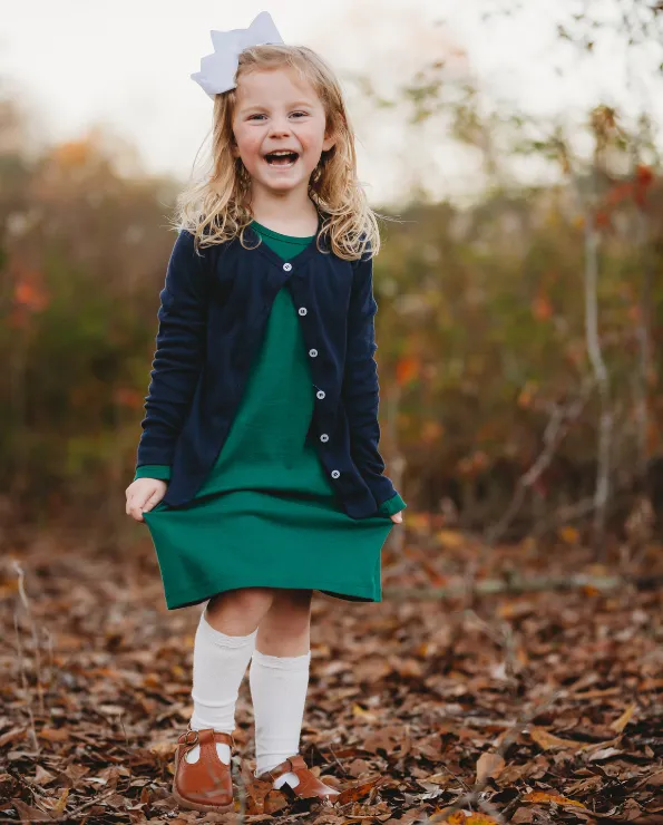 Girls Soft Cotton Button-Down Cardigan | Navy