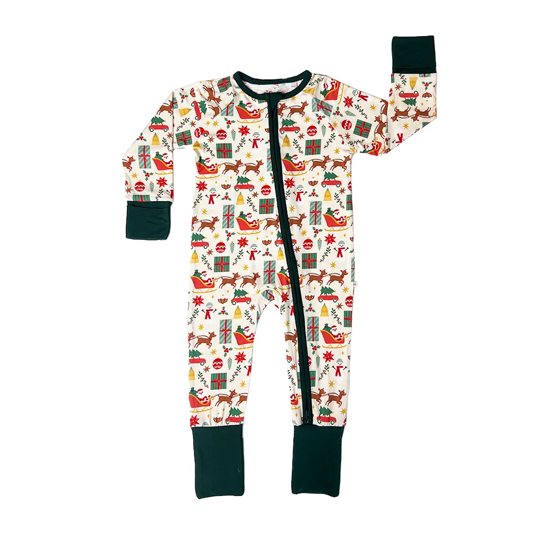 Holiday Vintage Christmas Bamboo Convertible Baby Pajamas: 12-18M