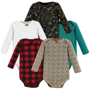 Hudson Baby Cotton Long-Sleeve Bodysuits, Buffalo Plaid Leopard