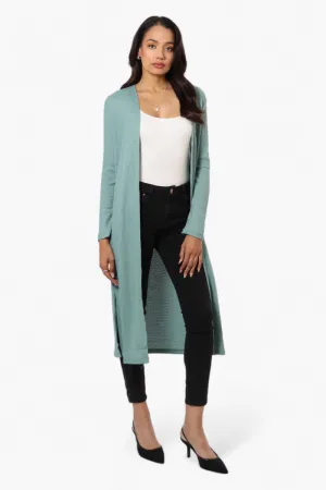 International INC Company Long Sleeve Side Slit Wrap Cardigan - Turquoise