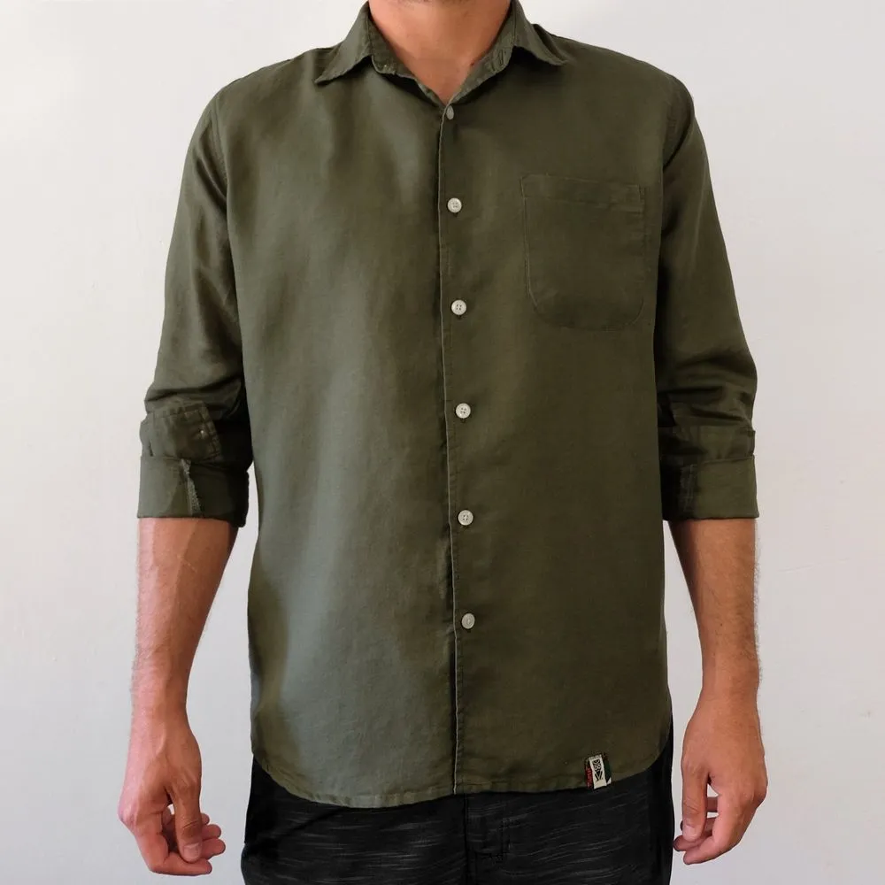 Linen Hemp Button Down Shirt - Olive