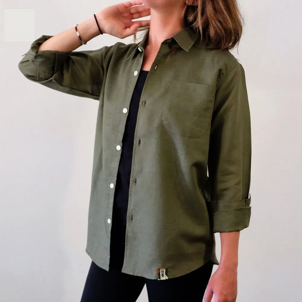 Linen Hemp Button Down Shirt - Olive