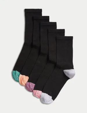 Marks & Spencer Sumptuically Soft Ankle Socks 5 Pairs, Black Mix