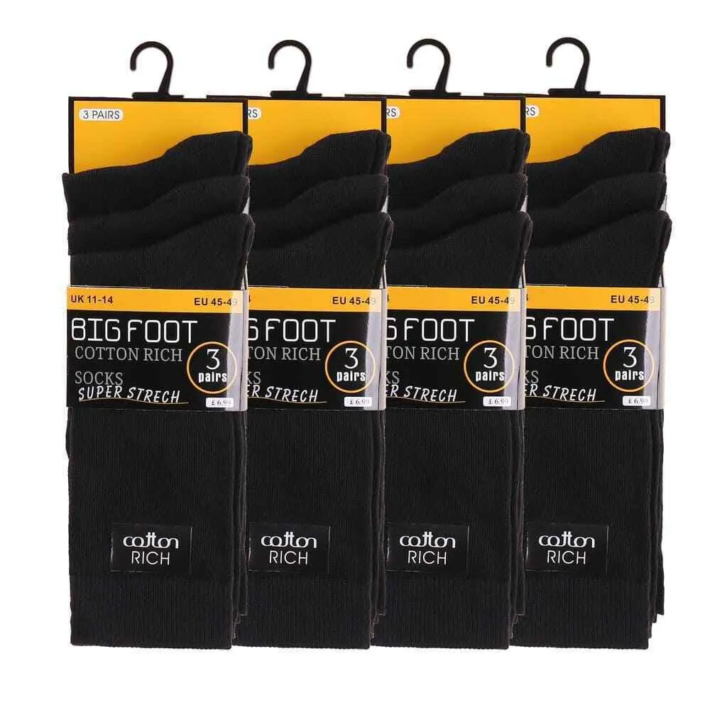 Mens Big Foot Wide Comfort Fit Cotton Soft Super Stretch Socks