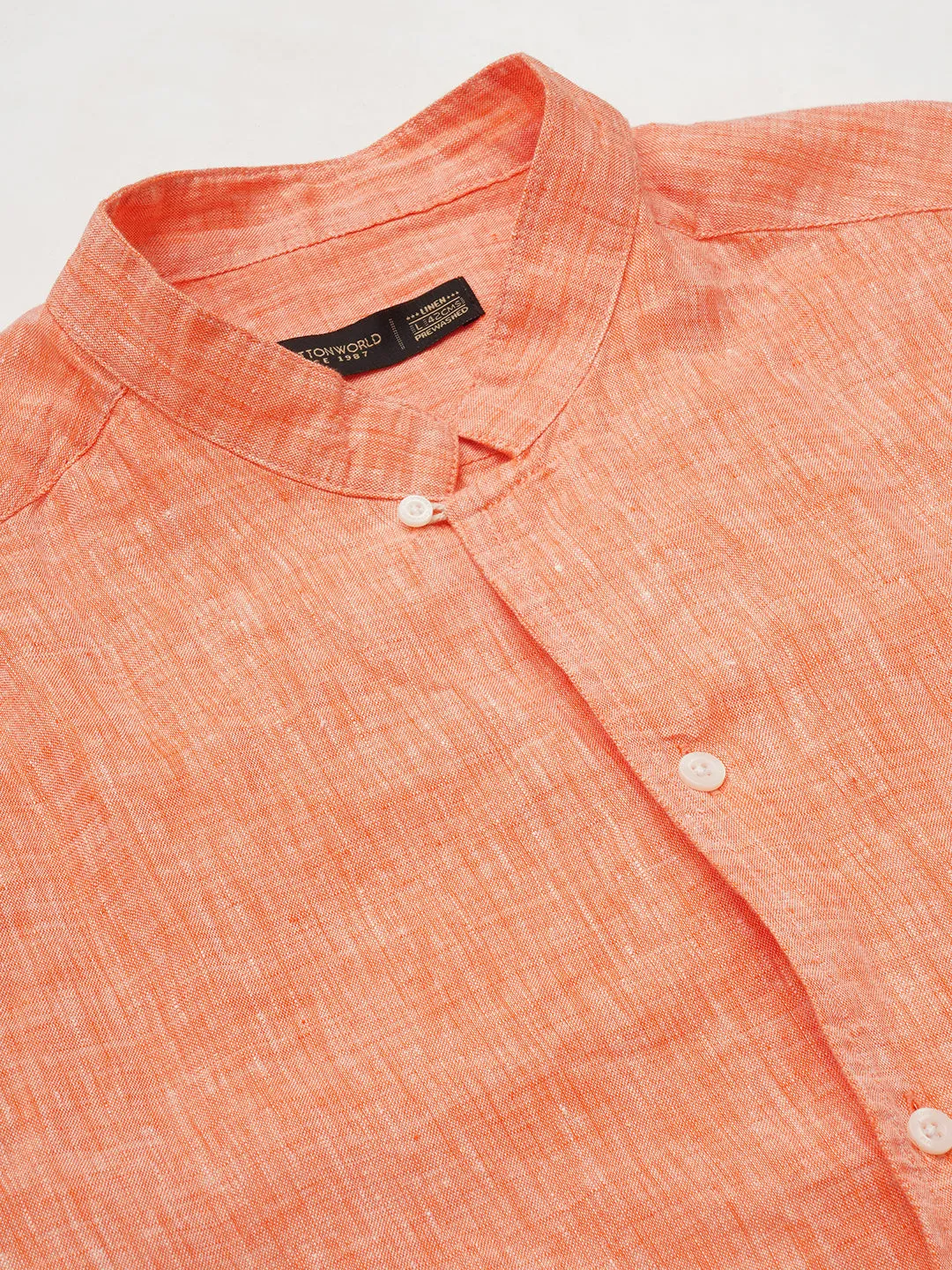 Men's Orange 100% Linen Regular Fit Shirt