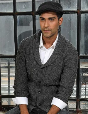 Men's Shawl Collar Cardigan Sweaters Cable Knitted Aran Sweater with Buttons