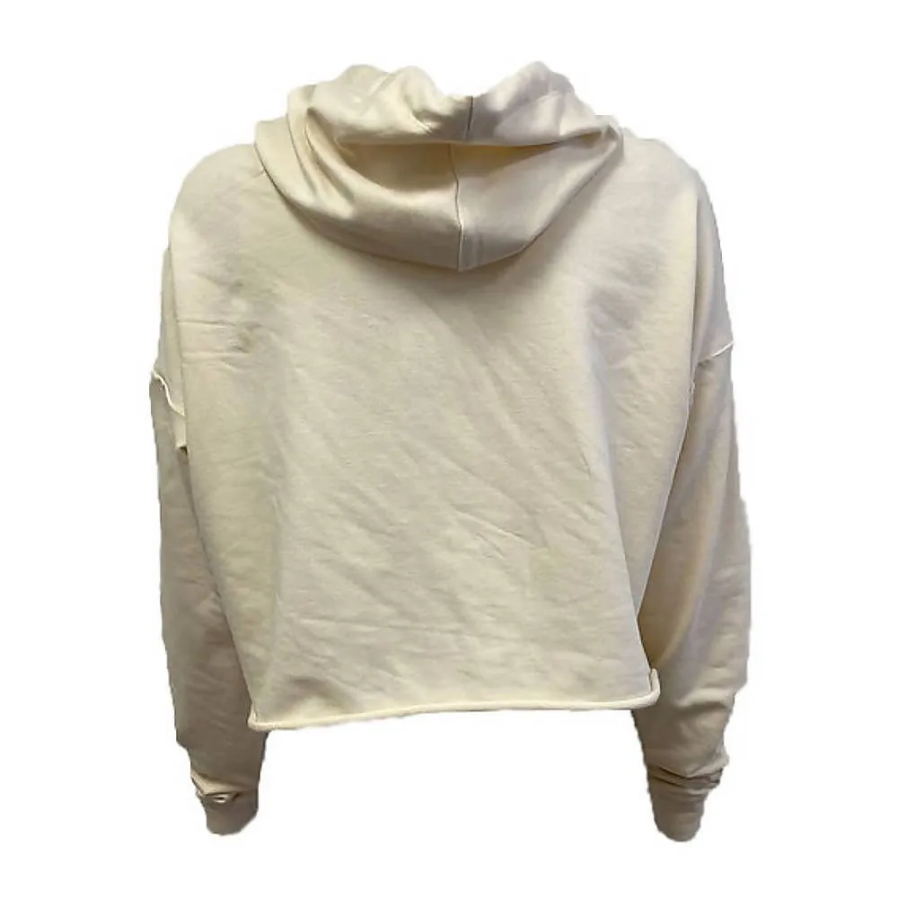 Natural White Cropped Hoodie With Patch