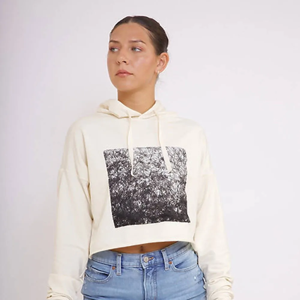 Natural White Cropped Hoodie With Patch