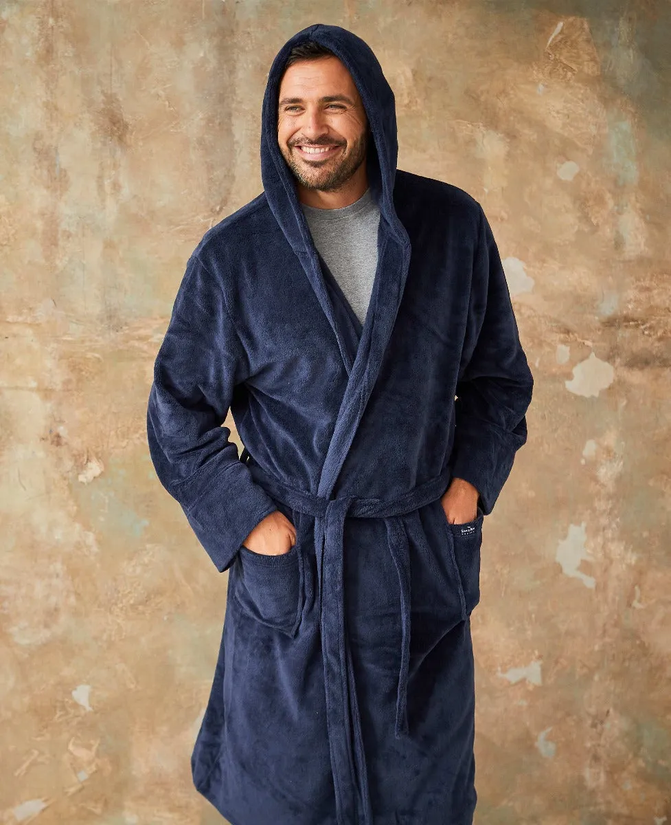 Navy Fleece Dressing Gown With Hood