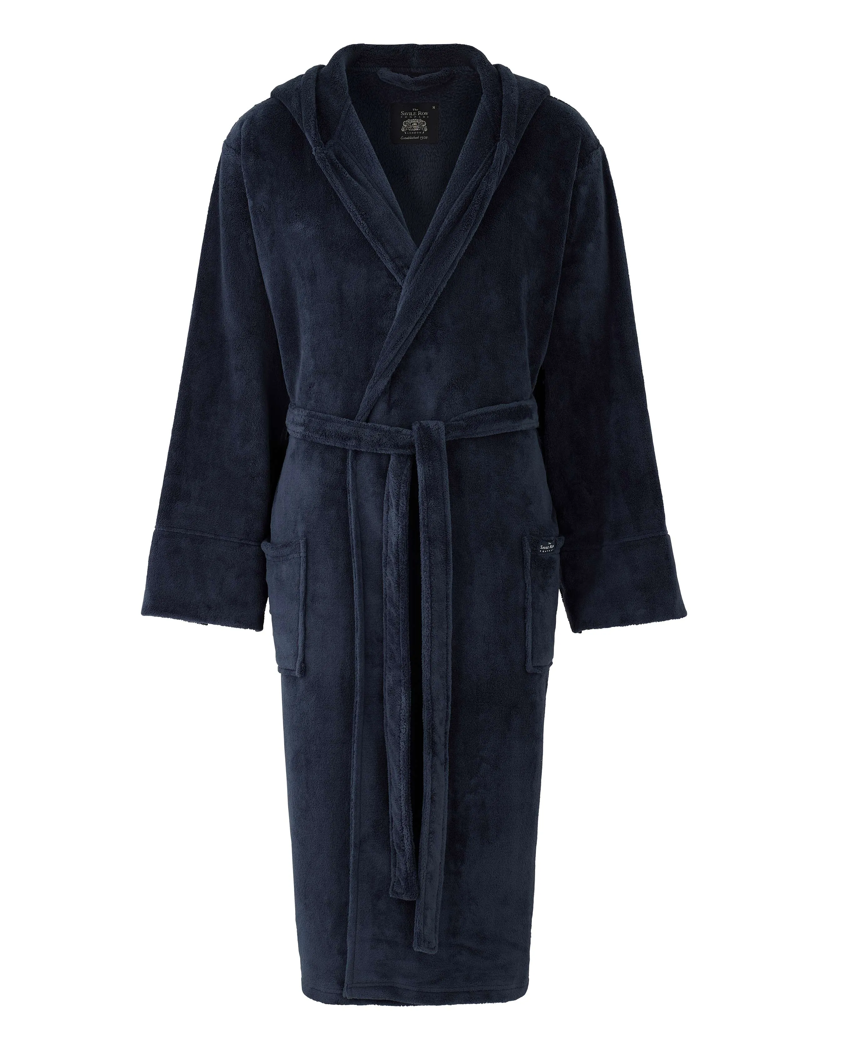 Navy Fleece Dressing Gown With Hood