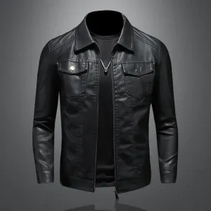 New Trend Men's Leather Jackets Thick Winter Warm Jacket Slim Fit Cool Motorcycle Turn-down Collar Zipper Coats Plus Size